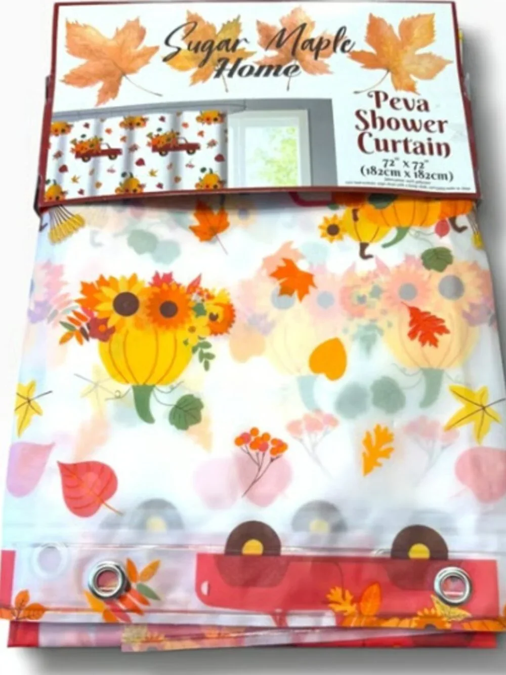 New Sugar Maple Home Fall Pumpkin Red Truck Shower Curtain 72” x 72”